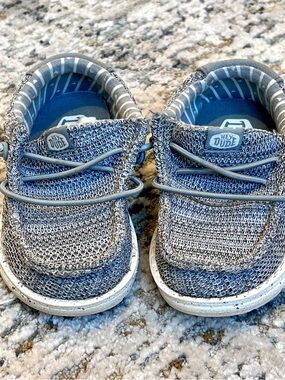 Hey Dude Kids Gray and Blue Knit Slip-On Sneakers